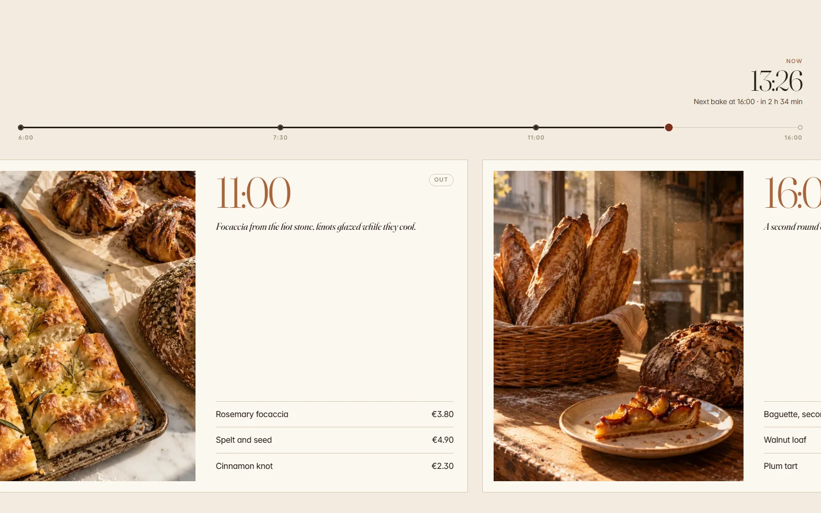 Fournil, bake times section
