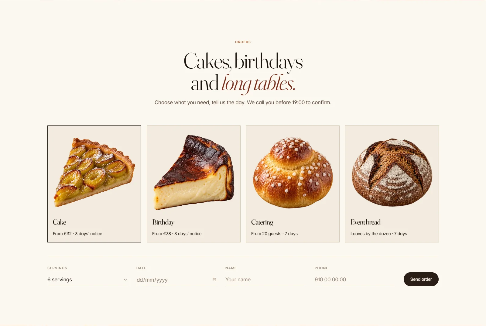 Fournil, orders section