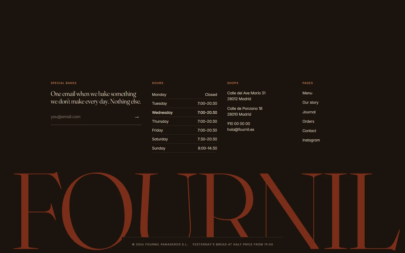 Fournil, footer section