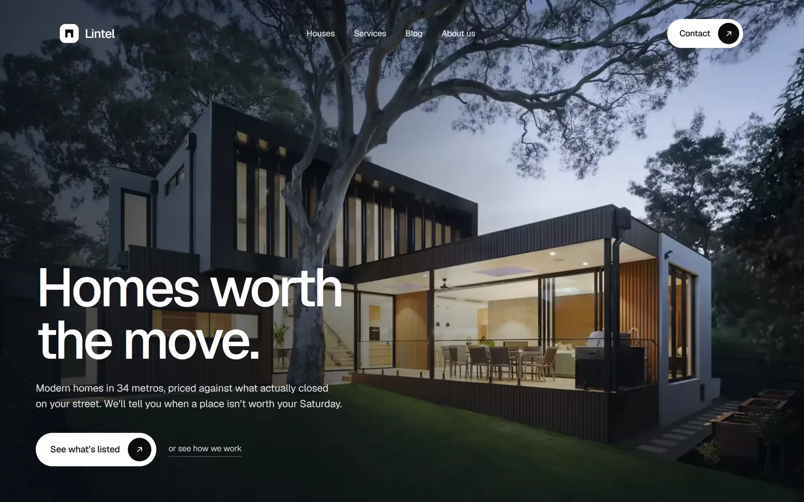 Lintel home page, first screen