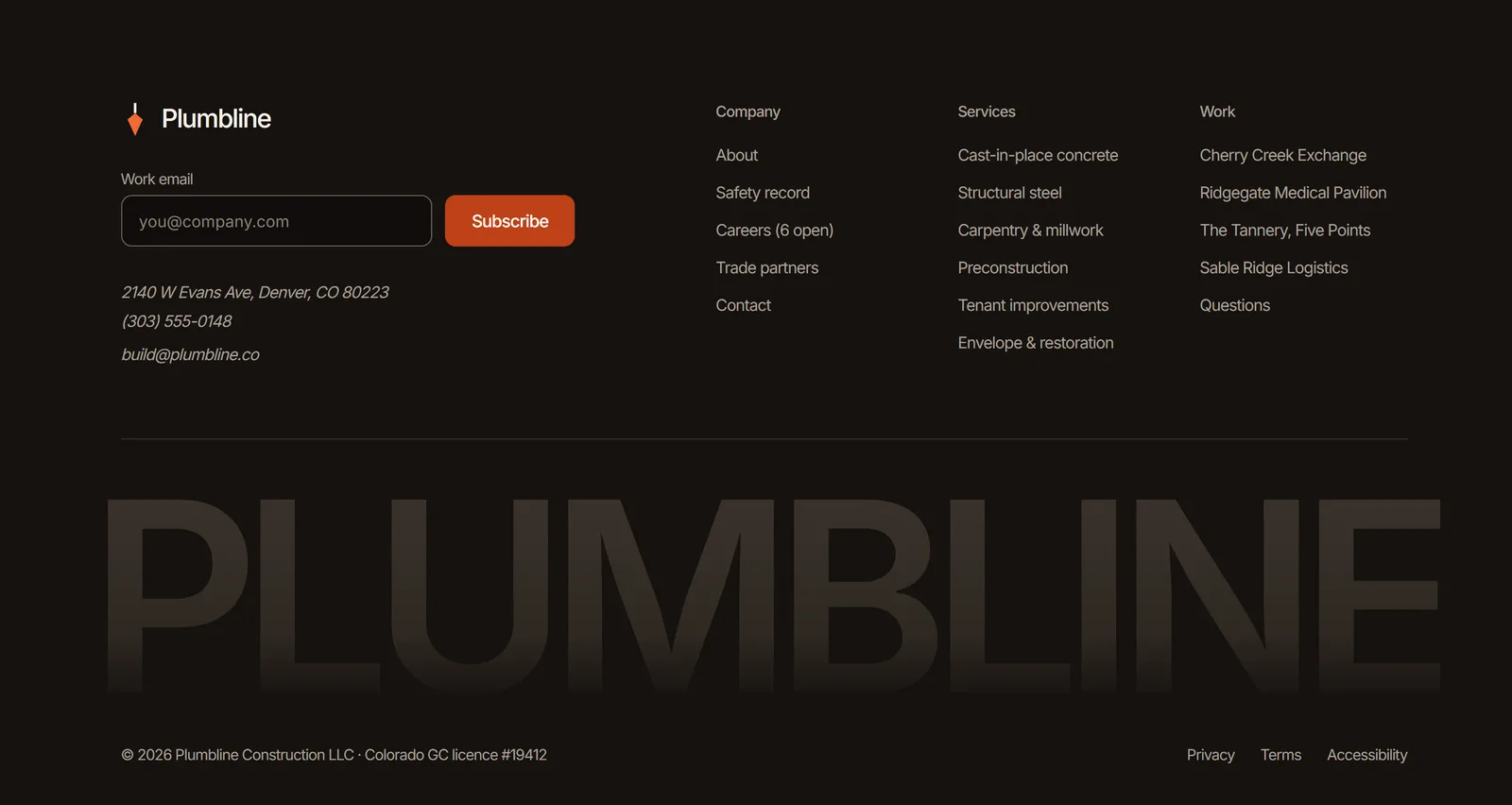 Plumbline, footer section