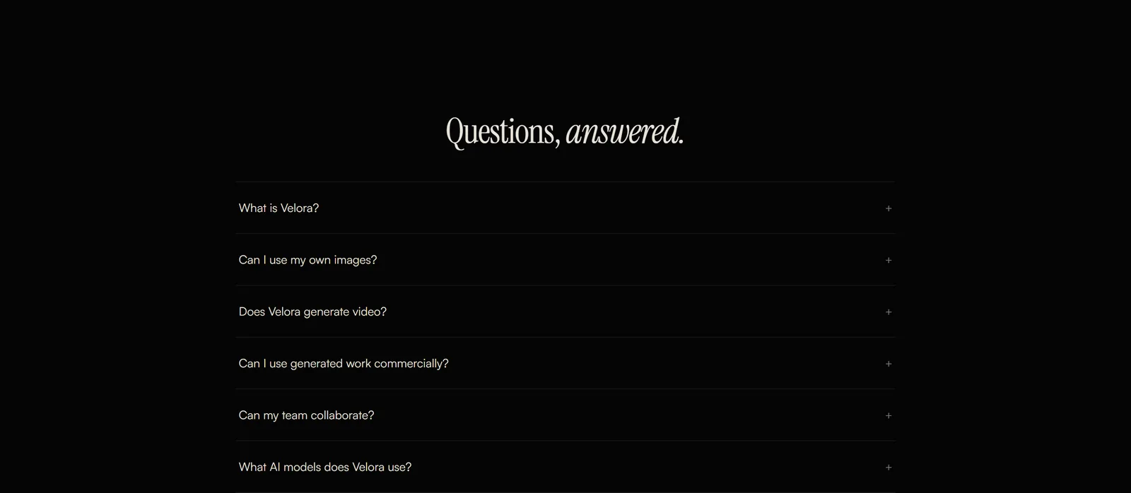 Velora, faq section